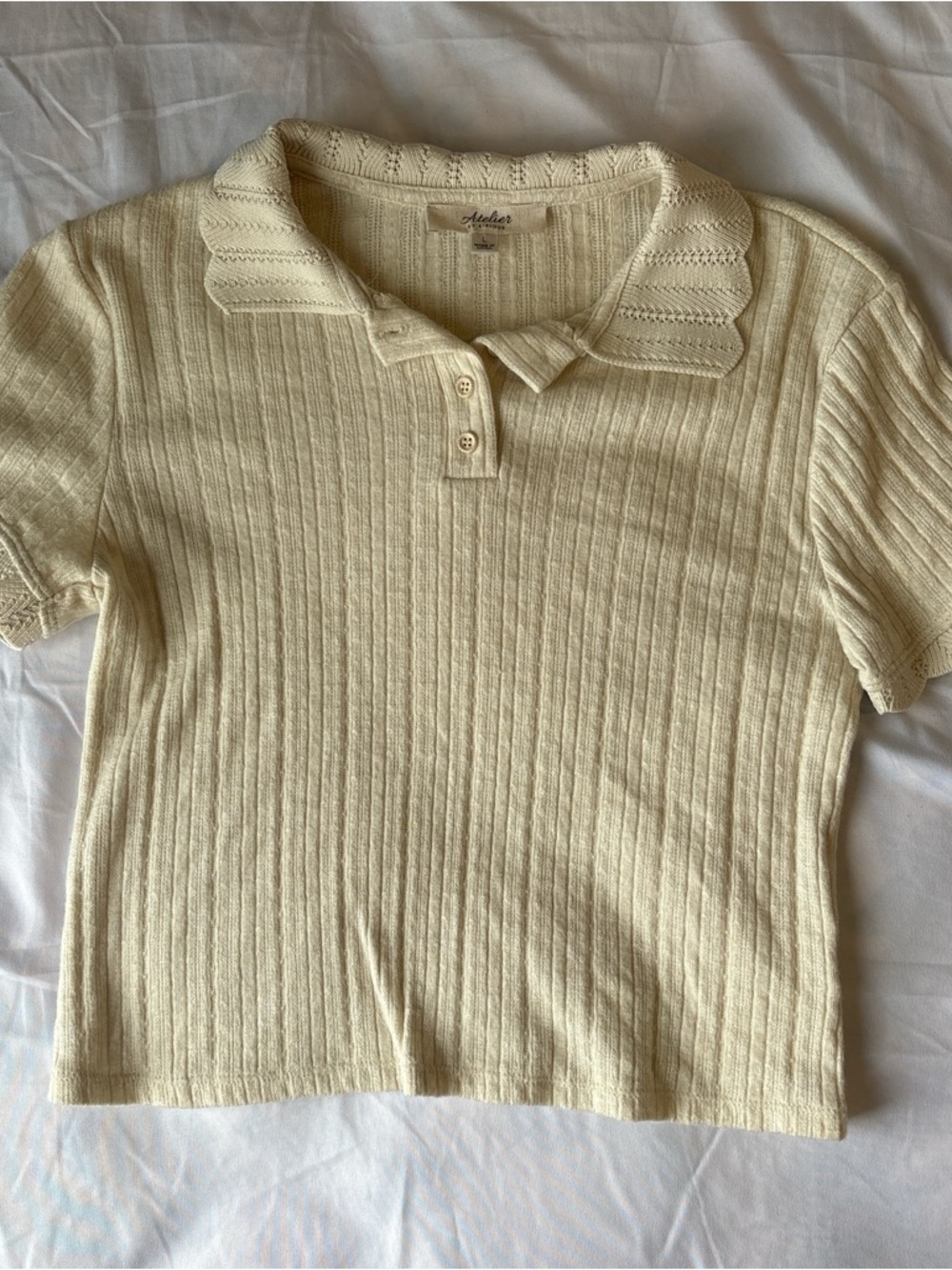 Cream Short Sleeve Ribbed Polo Crop Top